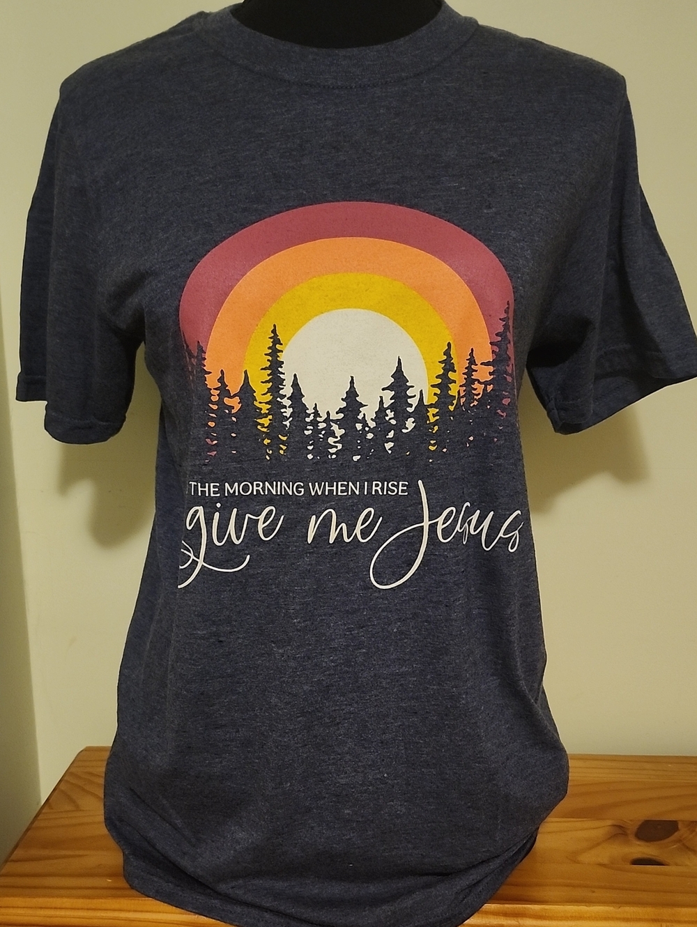 Women's Navy Graphic Tee - 'Give Me Jesus' Sunrise Print